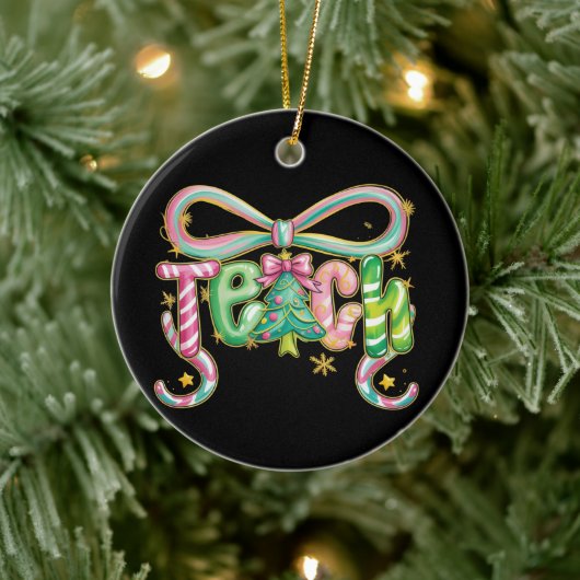 Preppy Coquette Teach Christmas Teacher Holiday Keramik Ornament (Baum)