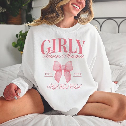 Preppy Coquette Twin Mama Custom Girl Mama Pink Sweatshirt