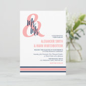 Preppy Coral & Navy Mr & Mr. Wedding Einladung (Stehend Vorderseite)