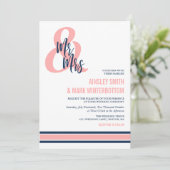 Preppy Coral & Navy Mr & Mrs. Wedding Einladung (Stehend Vorderseite)