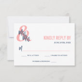Preppy Coral & Navy Mrs & Mrs. Wedding RSVP (Vorderseite)