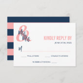 Preppy Coral & Navy Mrs & Mrs. Wedding RSVP (Vorne/Hinten)