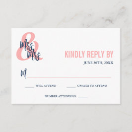 Preppy Coral & Navy Mrs & Mrs. Wedding RSVP Karte