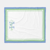 Preppy Cornflower Blue und Sage Green Monogram Fleecedecke (Vorderseite (Horizontal))