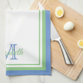 Preppy Cornflower Blue und Sage Green Monogram Geschirrtuch (Viertel Falte)