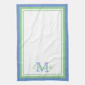 Preppy Cornflower Blue und Sage Green Monogram Geschirrtuch (Vertikal)