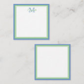 Preppy Cornflower Blue und Sage Green Monogram Mitteilungskarte (Vorne/Hinten)