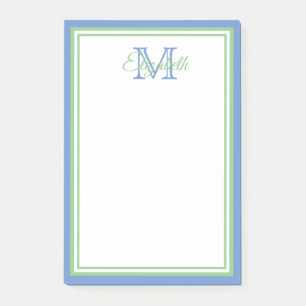 Preppy Cornflower Blue und Sage Green Monogram Post-it Klebezettel
