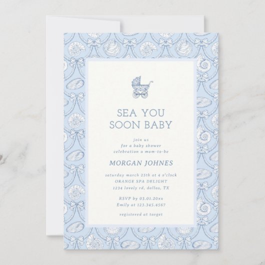 Preppy Couquette Coastal Baby Shower Invitation Einladung (Vorderseite)