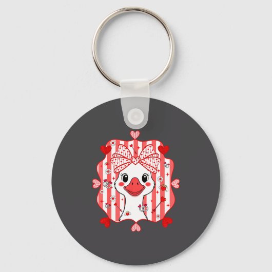 Preppy Cute Goose Coquette Bow Valentine's Day Wom Schlüsselanhänger (Vorderseite)