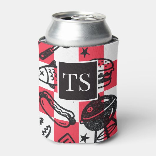 Preppy Dad Grilling Pattern – BBQ Doodles (Check) Dosenkühler (Kanne Vorderseite)