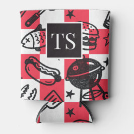 Preppy Dad Grilling Pattern – BBQ Doodles (Check) Dosenkühler
