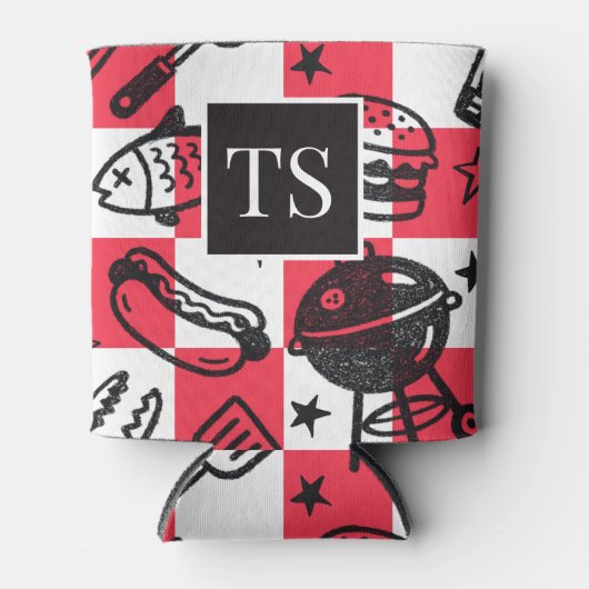Preppy Dad Grilling Pattern – BBQ Doodles (Check) Dosenkühler (Vorderseite)