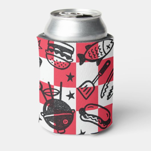 Preppy Dad Grilling Pattern – BBQ Doodles (Check) Dosenkühler (Kanne Rückseite)