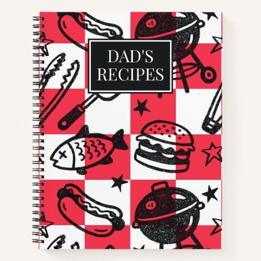 Preppy Dad Grilling Pattern – BBQ Doodles (Check) Notizblock (Vorderseite)