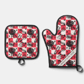 Preppy Dad Grilling Pattern – BBQ Doodles (Check) Ofenhandschuh & Topflappen-Set (Vorderseite)