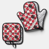 Preppy Dad Grilling Pattern – BBQ Doodles (Check) Ofenhandschuh & Topflappen-Set (Vorderseite/Rückseite)