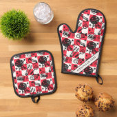 Preppy Dad Grilling Pattern – BBQ Doodles (Check) Ofenhandschuh & Topflappen-Set (Oben Unten)