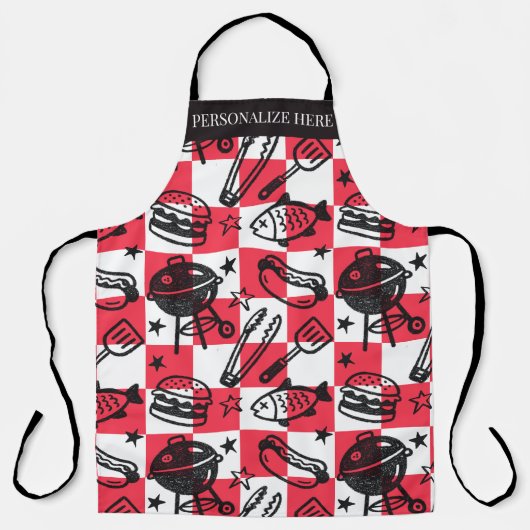 Preppy Dad Grilling Pattern – BBQ Doodles (Check) Schürze (Vorderseite)