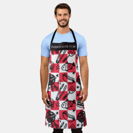 Preppy Dad Grilling Pattern – BBQ Doodles (Check) Schürze