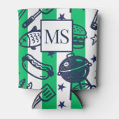 Preppy Dad Grilling Pattern – BBQ Doodles (Stripe) Dosenkühler (Vorderseite)