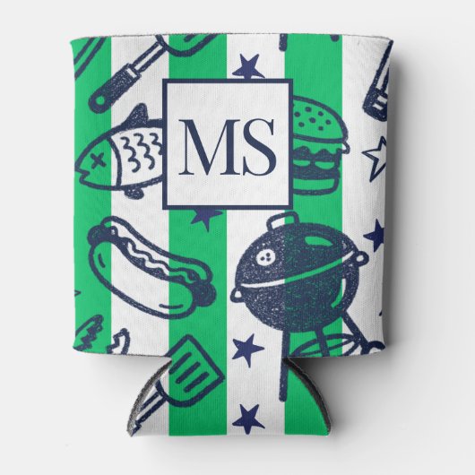 Preppy Dad Grilling Pattern – BBQ Doodles (Stripe) Dosenkühler (Vorderseite)