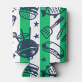 Preppy Dad Grilling Pattern – BBQ Doodles (Stripe) Dosenkühler (Rückseite)