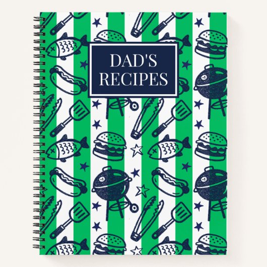 Preppy Dad Grilling Pattern – BBQ Doodles (Stripe) Notizblock (Vorderseite)