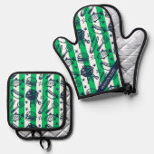 Preppy Dad Grilling Pattern – BBQ Doodles (Stripe) Ofenhandschuh & Topflappen-Set (Vorderseite/Rückseite)