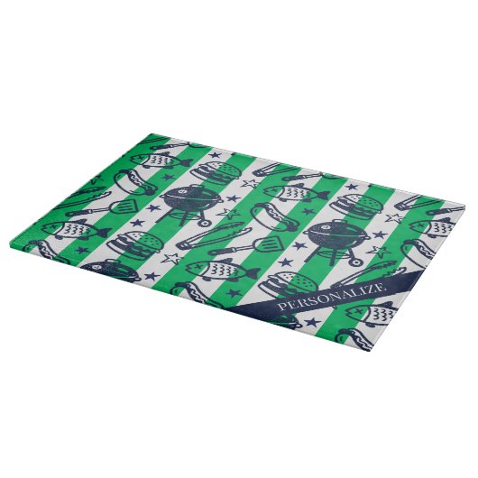 Preppy Dad Grilling Pattern – BBQ Doodles (Stripe) Schneidebrett (Ecke)