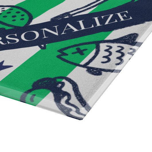 Preppy Dad Grilling Pattern – BBQ Doodles (Stripe) Schneidebrett (Ecke)