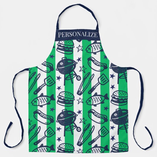 Preppy Dad Grilling Pattern – BBQ Doodles (Stripe) Schürze (Vorderseite)