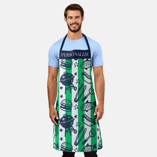 Preppy-Daddy-Grillmuster – BBQ-Doodle (Streifen) Schürze (Getragen)