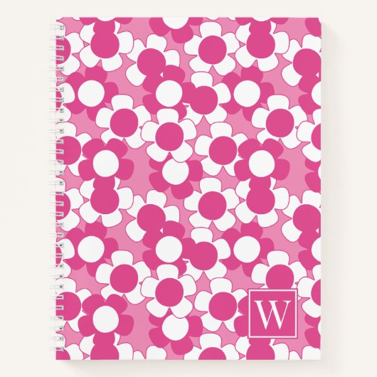 Preppy Daisy Bloom – Hot Pink und Pink Monogram Notizblock (Vorderseite)