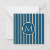 Preppy Dark Blue and Cream Stripe Monogram Mitteilungskarte (Vorderseite)