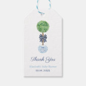 Preppy Dark Blue Bow Boxwood Topiary Baby Dusche Geschenkanhänger (Vorderseite)