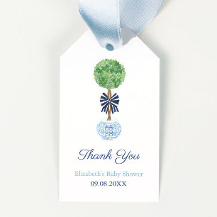 Preppy Dark Blue Bow Boxwood Topiary Baby Dusche Geschenkanhänger