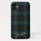 Preppy Dark Green Tartan Kariert Name Phone Case (Rückseite)