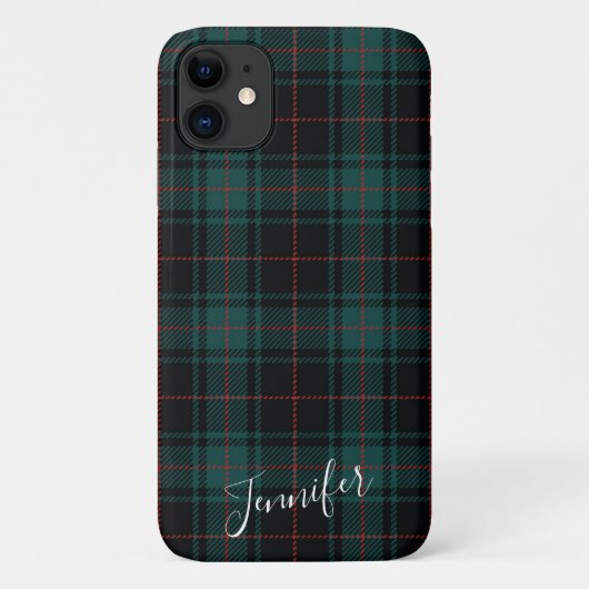 Preppy Dark Green Tartan Kariert Name Phone Case (Rückseite)