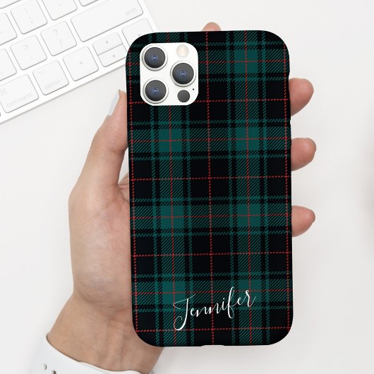 Preppy Dark Green Tartan Kariert Name Phone Case