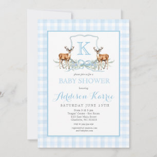 Preppy Deer Gingham Wappen Baby Shower Einladung