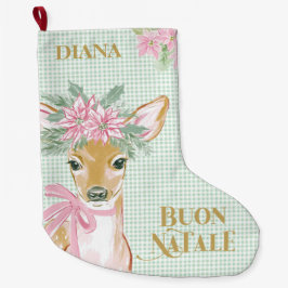 Preppy Deer & Green Gingham Buon Natale Großer Weihnachtsstrumpf