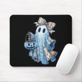 Preppy Denim Floral Fall Ghost Boo Denim Patchwork Mousepad (Mit Mouse)