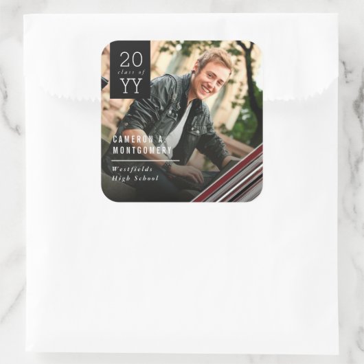 Preppy Diagonal Brown Button Streifen Foto Abschlu Quadratischer Aufkleber (Tasche)