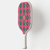 Preppy Diamond Design Pink und grün Mit Monogramm Pickleball Schläger (Links)