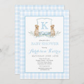 Preppy Dog Gingham Wappen Baby Shower Einladung (Vorne/Hinten)