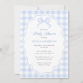 Preppy Doodle Frame Blue Gingham & Bow Baby Shower Einladung (Vorderseite)