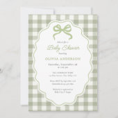 Preppy Doodle Frame Green Gingham Bow Baby Shower Einladung (Vorderseite)