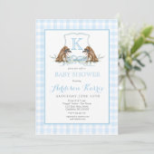 Preppy Duck Gingham Wappen Baby Shower Einladung (Stehend Vorderseite)