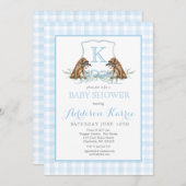 Preppy Duck Gingham Wappen Baby Shower Einladung (Vorne/Hinten)